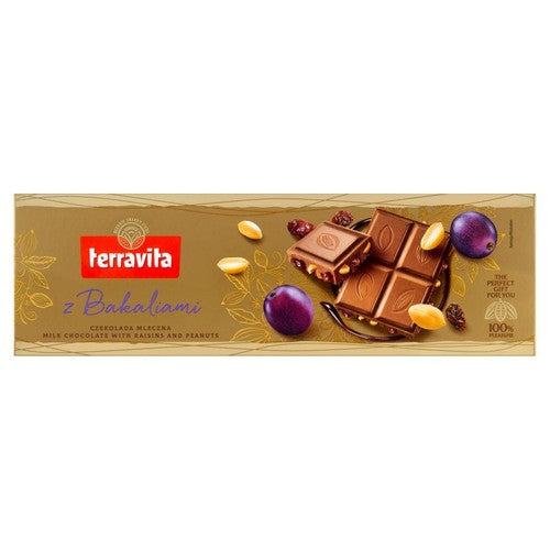 Czekolada mleczna z rodzynkami i orzeszkami arachidowymi Terravita 225 g